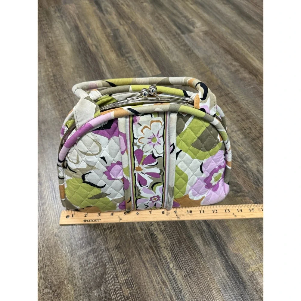 Vera Bradley Quilted Portobello Floral Bag Eloise Kiss Lock Satchel Green Purple